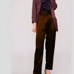 Vintage 90s Donna Karan Brown Satin Straight Leg Pants Trousers Size 4